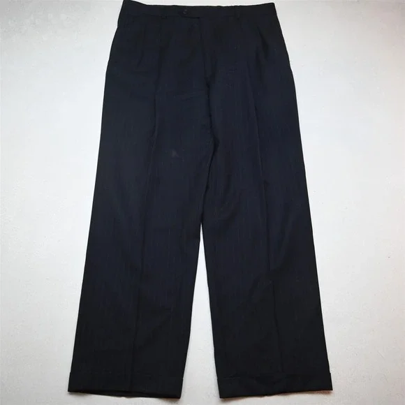 Jos A Bank 43L 36x32 Navy Blue Striped 100% Wool Mens Jacket Pants Suit